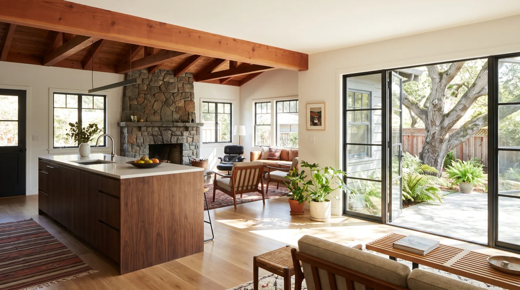 Renovated open-plan living space in a California home
