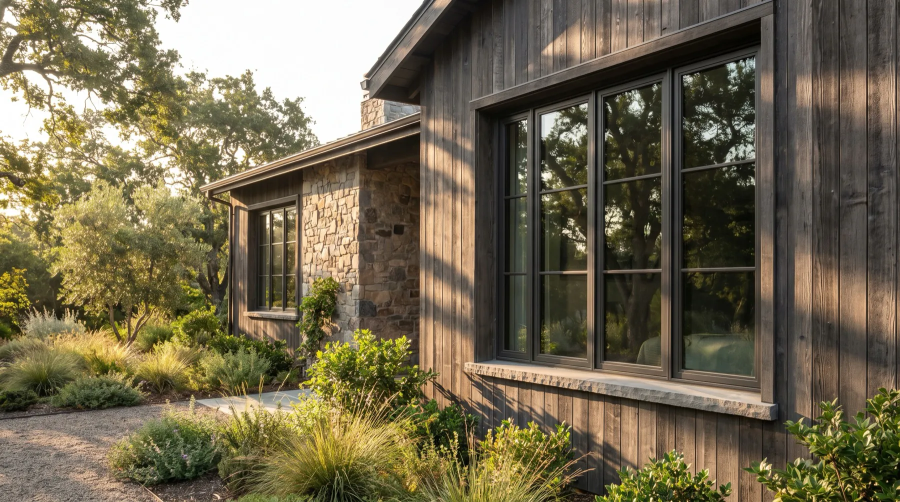 Modern replacement windows on an upscale residential exterior